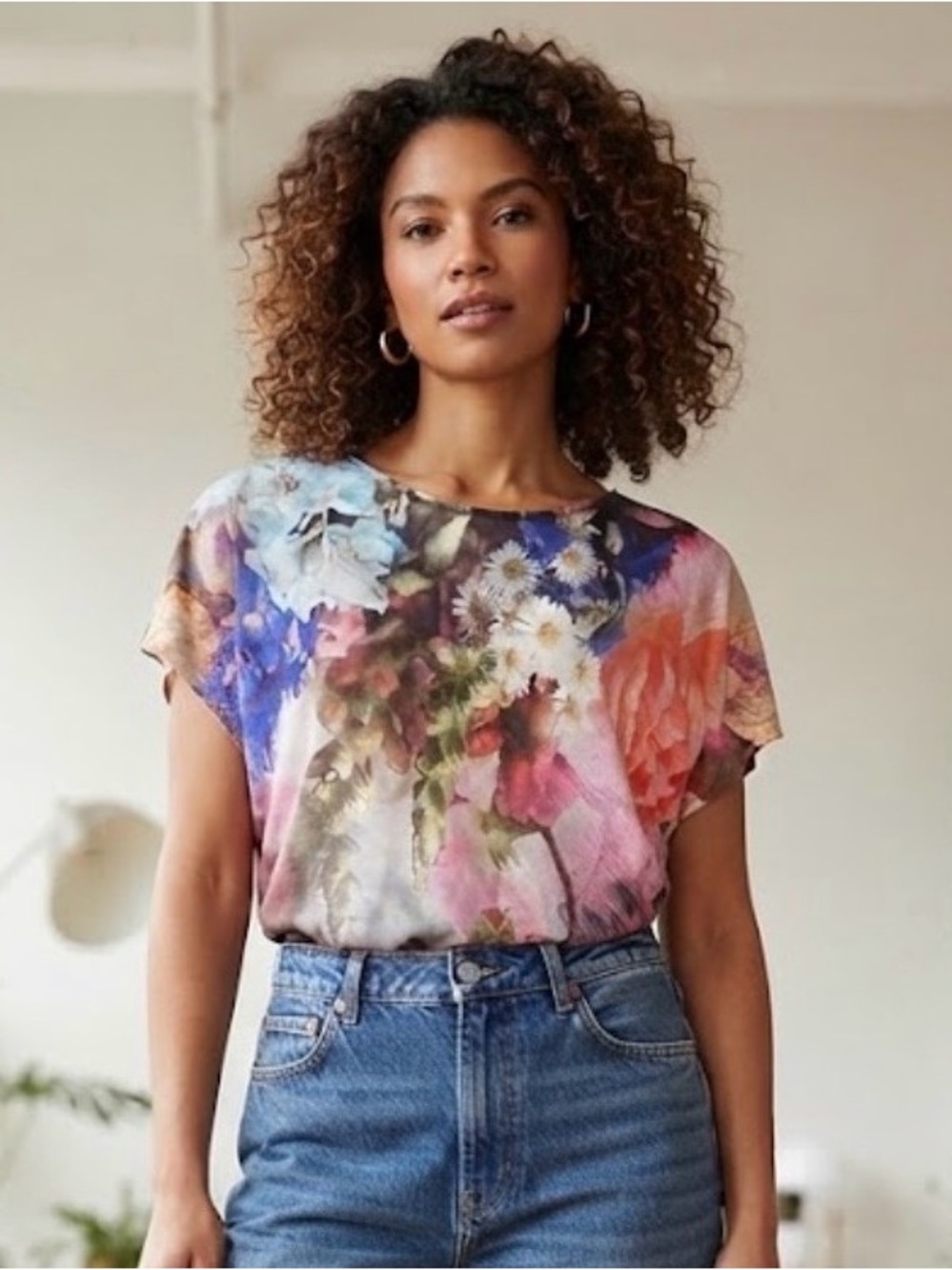 TED BAKER LONDON Focus Bouquet Floral Print Lyocell Tee Size 3 US Medium